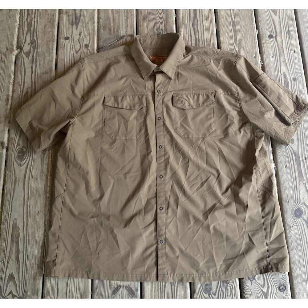 5.11 Tactical Series Shirt Mens 2XL Brown Tan Short Sleeve Button Up Outdoor